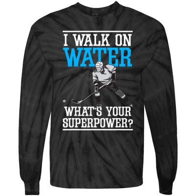 I Walk On Water Ice Hockey Player Skating Tie-Dye Long Sleeve Shirt