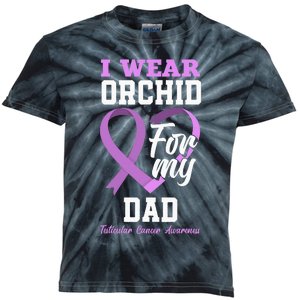 I Wear Orchid For My Dad Father Testicular Cancer Awareness Kids Tie-Dye T-Shirt