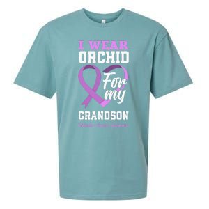 I Wear Orchid For My Grandson Testicular Cancer Awareness Sueded Cloud Jersey T-Shirt