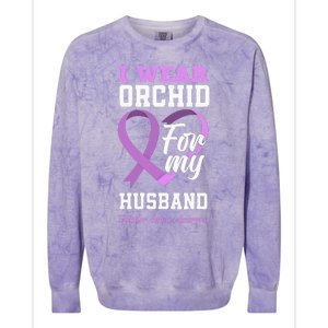 I Wear Orchid For My Husband Testicular Cancer Awareness Colorblast Crewneck Sweatshirt