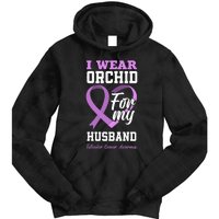 I Wear Orchid For My Husband Testicular Cancer Awareness Tie Dye Hoodie