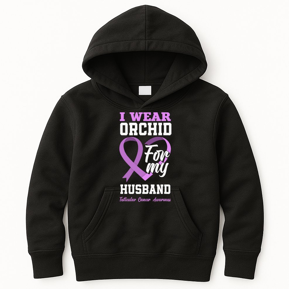 I Wear Orchid For My Husband Testicular Cancer Awareness Kids Hoodie