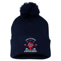 I Walk On Water What´s Your Superpower Ice Hockey Gift Pom Pom 12in Knit Beanie