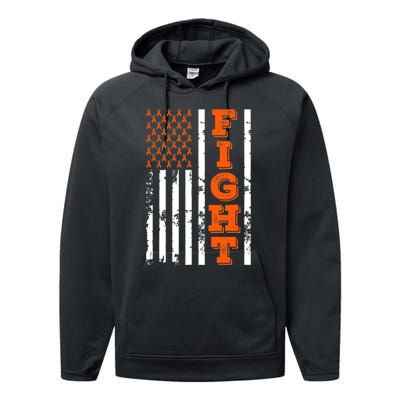 I Wear Orange Fight Kidney Cancer Awareness American Flag Performance Fleece Hoodie