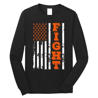 I Wear Orange Fight Kidney Cancer Awareness American Flag Long Sleeve Shirt