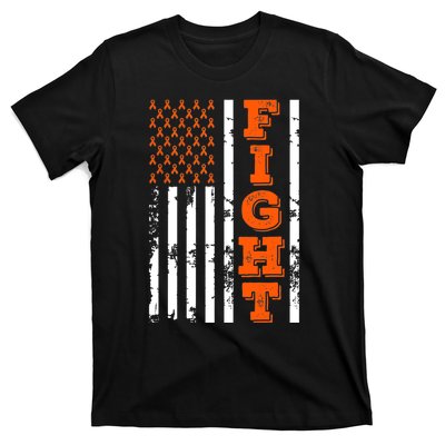 I Wear Orange Fight Kidney Cancer Awareness American Flag T-Shirt