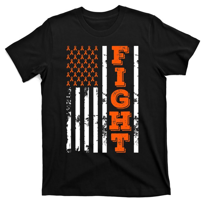 I Wear Orange Fight Kidney Cancer Awareness American Flag T-Shirt