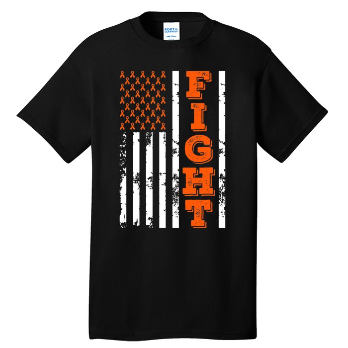 I Wear Orange Fight Kidney Cancer Awareness American Flag Tall T-Shirt