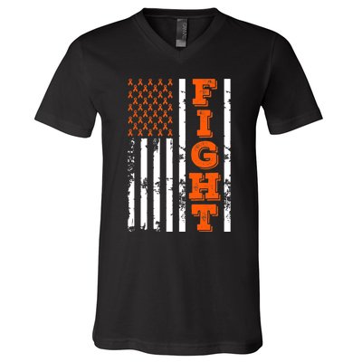 I Wear Orange Fight Kidney Cancer Awareness American Flag V-Neck T-Shirt