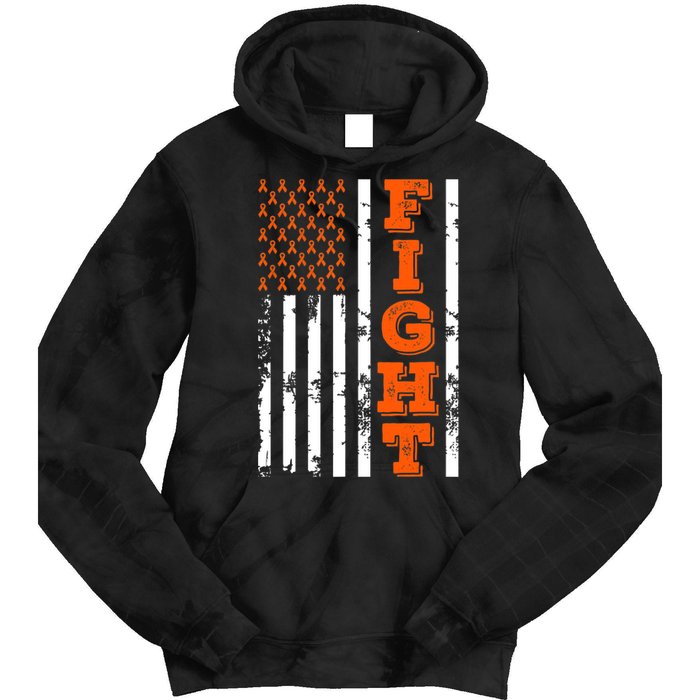 I Wear Orange Fight Kidney Cancer Awareness American Flag Tie Dye Hoodie