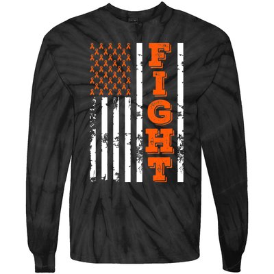 I Wear Orange Fight Kidney Cancer Awareness American Flag Tie-Dye Long Sleeve Shirt