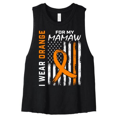 I Wear Orange For My Mamaw Kidney Cancer Awareness Flag Women's Racerback Cropped Tank