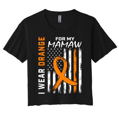 I Wear Orange For My Mamaw Kidney Cancer Awareness Flag Women's Crop Top Tee