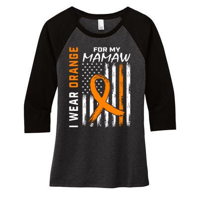 I Wear Orange For My Mamaw Kidney Cancer Awareness Flag Women's Tri-Blend 3/4-Sleeve Raglan Shirt