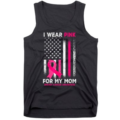 I Wear Pink For My Mom Breast Cancer Awareness American Flag Tank Top