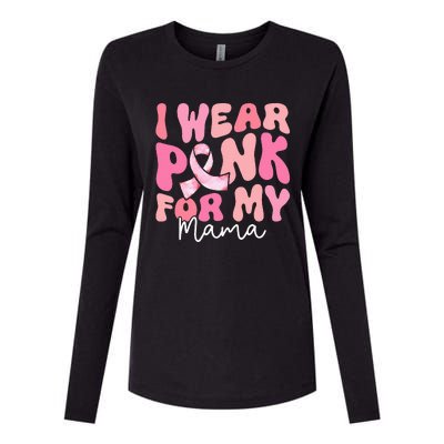 I Wear Pink For My Mama Breast Cancer Groovy Support Squads Womens Cotton Relaxed Long Sleeve T-Shirt