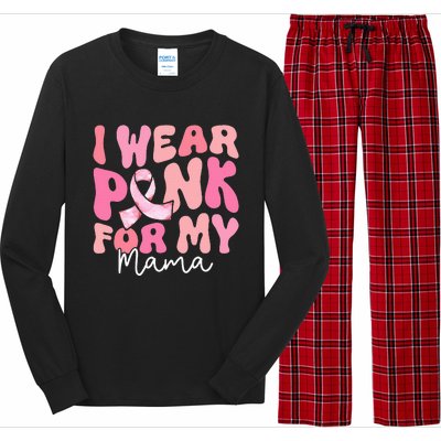 I Wear Pink For My Mama Breast Cancer Groovy Support Squads Long Sleeve Pajama Set