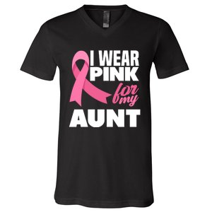 I Wear Pink For My Aunt Auntie Breast Cancer Awareness V-Neck T-Shirt