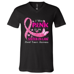 I Wear Pink For My Sister-In-Law Breast Cancer Awareness V-Neck T-Shirt