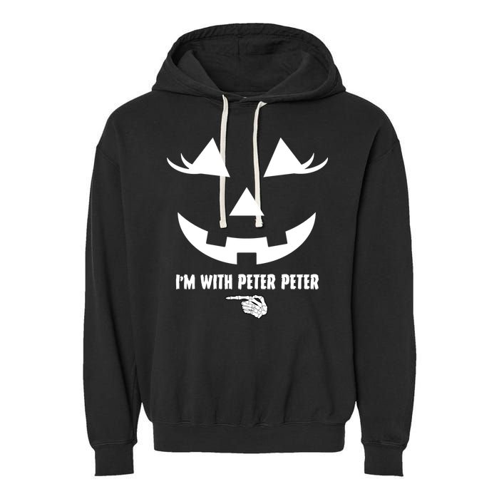 I'm With Peter Peter Skeleton Hand Pointing Matching Halloween Garment-Dyed Fleece Hoodie