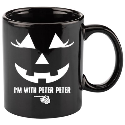 I'm With Peter Peter Skeleton Hand Pointing Matching Halloween 11oz C Handle Ceramic Mug