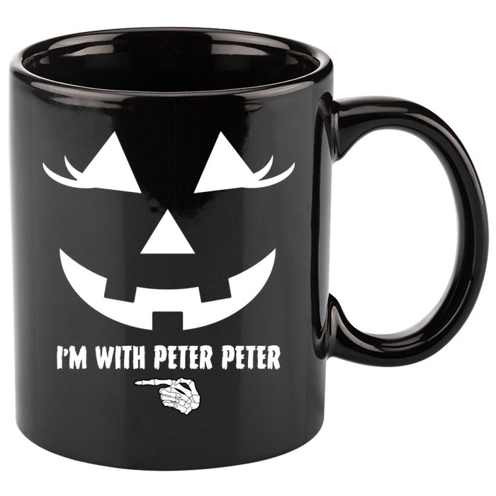 I'm With Peter Peter Skeleton Hand Pointing Matching Halloween 11oz C Handle Ceramic Mug