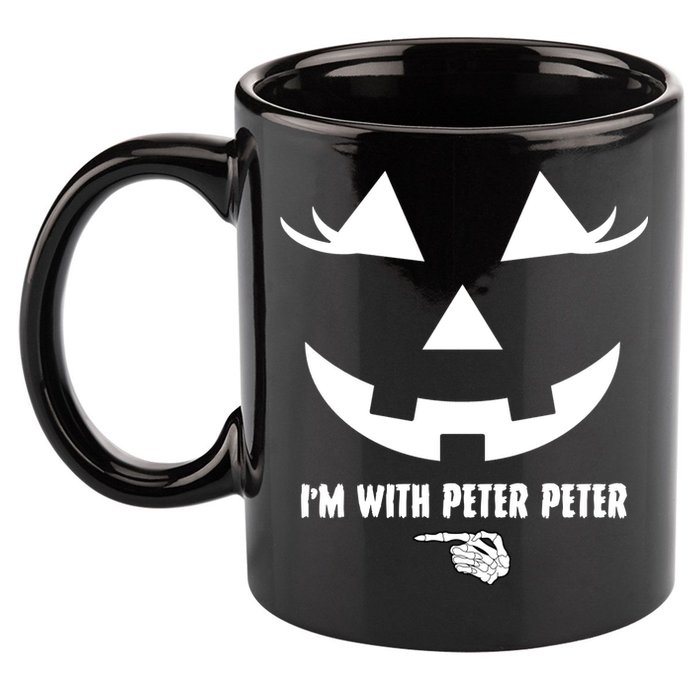 I'm With Peter Peter Skeleton Hand Pointing Matching Halloween 11oz C Handle Ceramic Mug