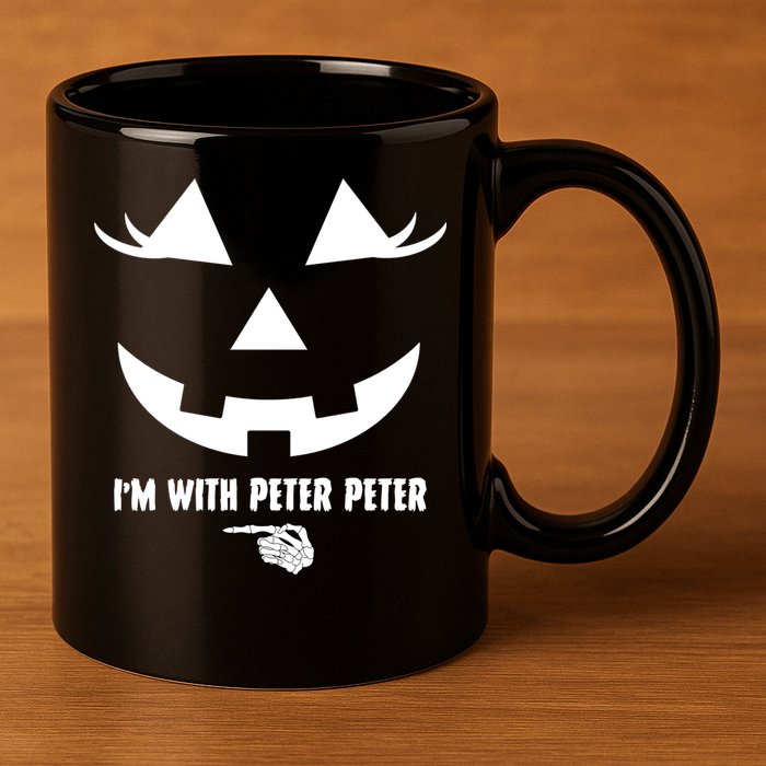 I'm With Peter Peter Skeleton Hand Pointing Matching Halloween 11oz C Handle Ceramic Mug