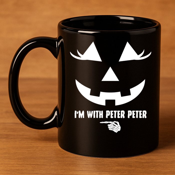 I'm With Peter Peter Skeleton Hand Pointing Matching Halloween 11oz C Handle Ceramic Mug