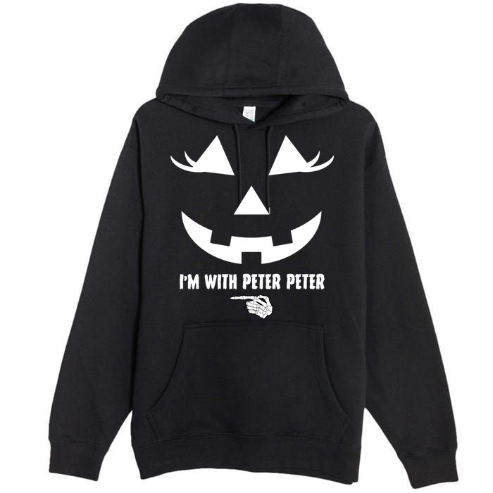 I'm With Peter Peter Skeleton Hand Pointing Matching Halloween Premium Pullover Hoodie
