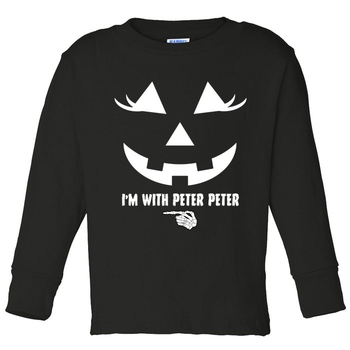 I'm With Peter Peter Skeleton Hand Pointing Matching Halloween Toddler Long Sleeve Shirt