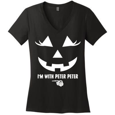 I'm With Peter Peter Skeleton Hand Pointing Matching Halloween Women's V-Neck T-Shirt