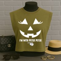 I'm With Peter Peter Skeleton Hand Pointing Matching Halloween Garment-Dyed Women's Muscle Tee