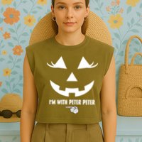 I'm With Peter Peter Skeleton Hand Pointing Matching Halloween Garment-Dyed Women's Muscle Tee