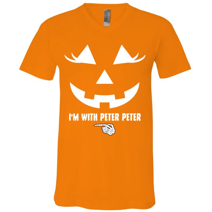 I'm With Peter Peter Skeleton Hand Pointing Matching Halloween V-Neck T-Shirt