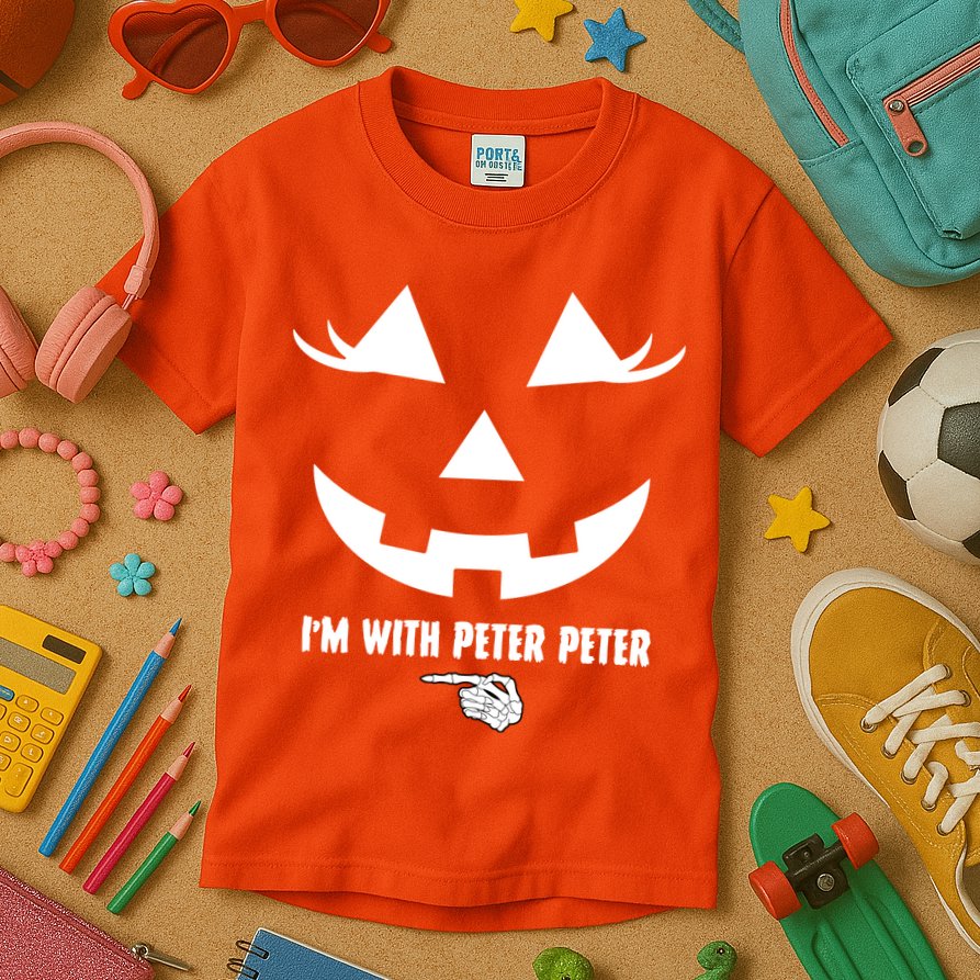 I'm With Peter Peter Skeleton Hand Pointing Matching Halloween Kids T-Shirt