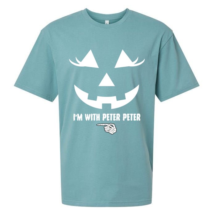 I'm With Peter Peter Skeleton Hand Pointing Matching Halloween Sueded Cloud Jersey T-Shirt