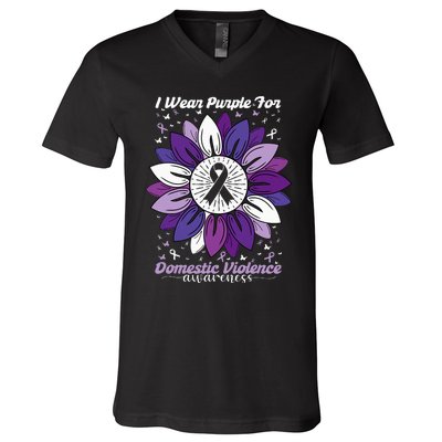 I Wear Purple For Domestic Violence Awareness Month V-Neck T-Shirt