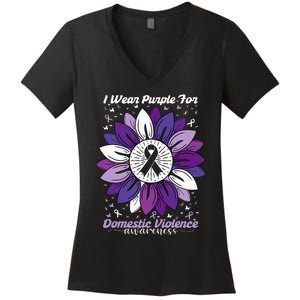 I Wear Purple For Domestic Violence Awareness Month Women's V-Neck T-Shirt