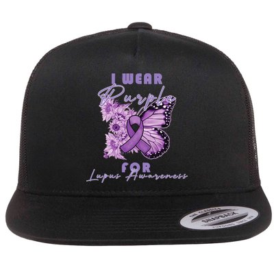 I Wear Purple For Lupus Awareness Butterfly May Month Flatbill Hat