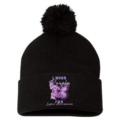 I Wear Purple For Lupus Awareness Butterfly May Month Pom Pom 12in Knit Beanie