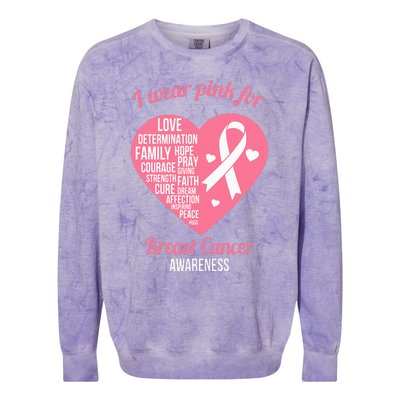 I Wear Pink Ribbon Heart Cool Breast Cancer Awareness Gift Colorblast Crewneck Sweatshirt