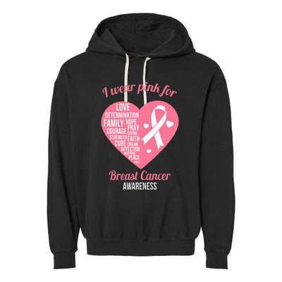 I Wear Pink Ribbon Heart Cool Breast Cancer Awareness Gift Garment-Dyed Fleece Hoodie