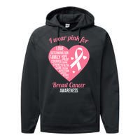 I Wear Pink Ribbon Heart Cool Breast Cancer Awareness Gift Performance Fleece Hoodie