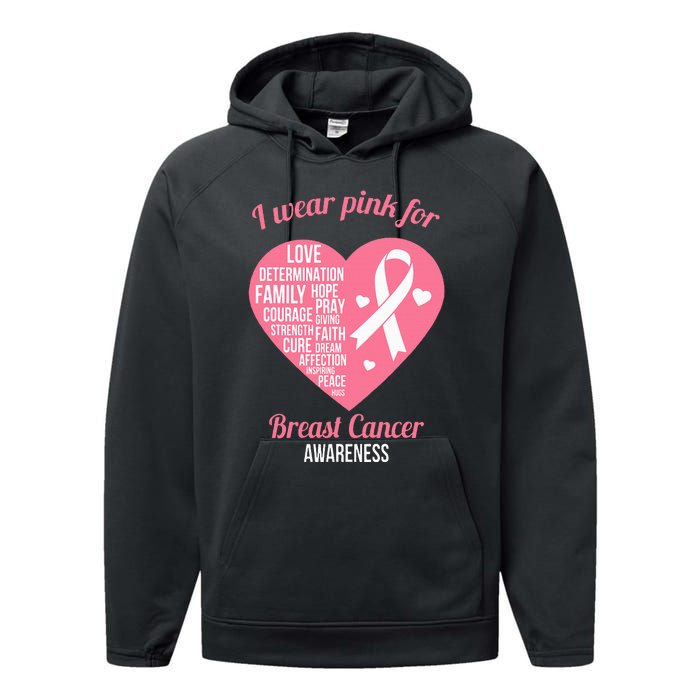 I Wear Pink Ribbon Heart Cool Breast Cancer Awareness Gift Performance Fleece Hoodie