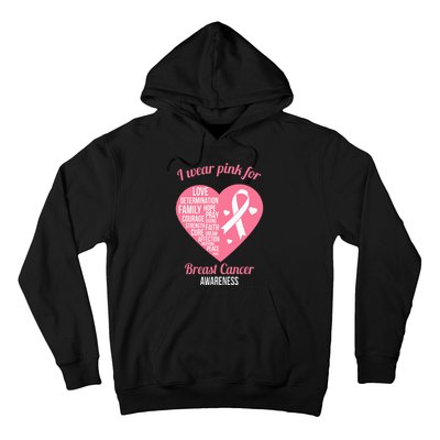 I Wear Pink Ribbon Heart Cool Breast Cancer Awareness Gift Hoodie