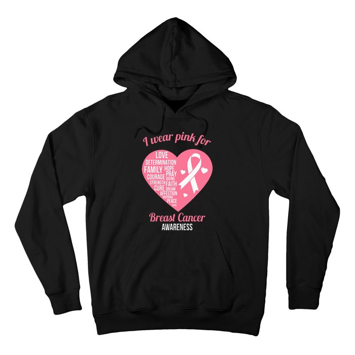 I Wear Pink Ribbon Heart Cool Breast Cancer Awareness Gift Hoodie