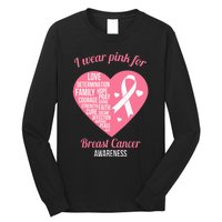 I Wear Pink Ribbon Heart Cool Breast Cancer Awareness Gift Long Sleeve Shirt