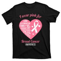 I Wear Pink Ribbon Heart Cool Breast Cancer Awareness Gift T-Shirt