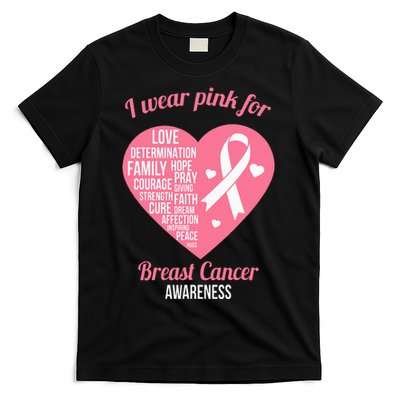 I Wear Pink Ribbon Heart Cool Breast Cancer Awareness Gift T-Shirt